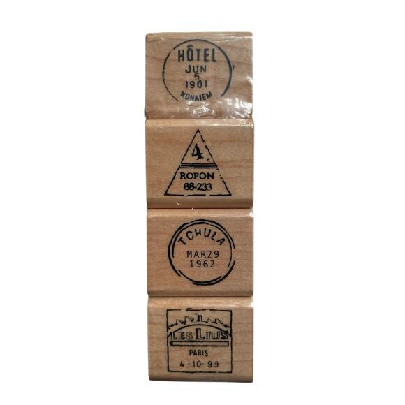 Rubber Stamp set of Four Vintage Passport Stamps by Inkadinkadoo New in Package - Picture 1 of 7